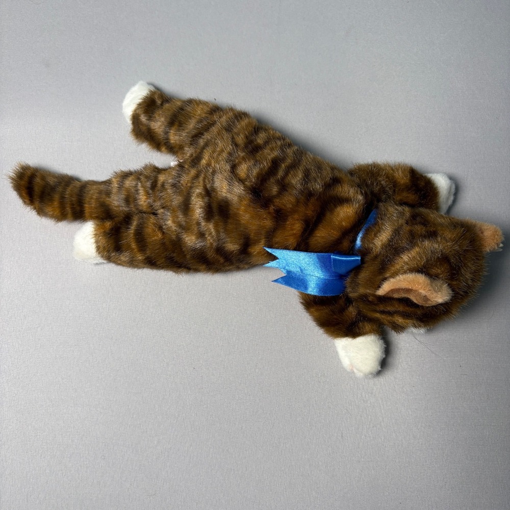 Ty Beanie Buddies Spice the Cat Brown Striped Tabby Plush Blue Ribbon 1997 9308